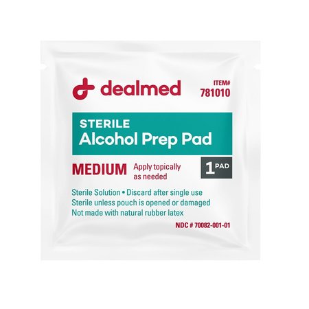 Dealmed Alcohol Prep Pad, Medium, 200/Bx, 10/Cs, 2000PK 781010